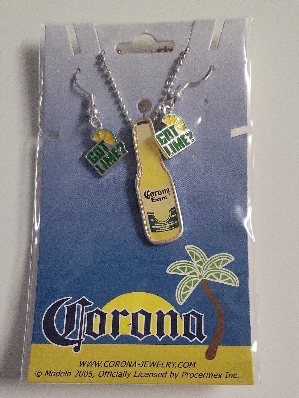 Corona Bottle & Lime Charm Jewelry Set - Yellow, Green
